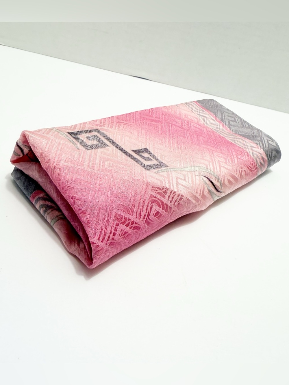 Vintage Givenchy Pink and Gray Geometric 100% Silk Pocket Square